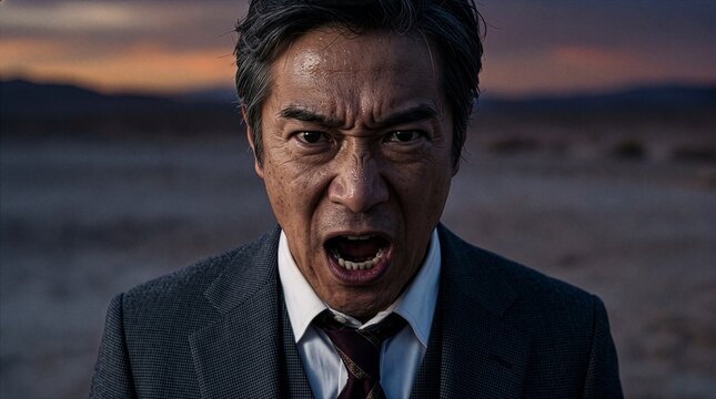 Portrait of an angry asian businessman shouting