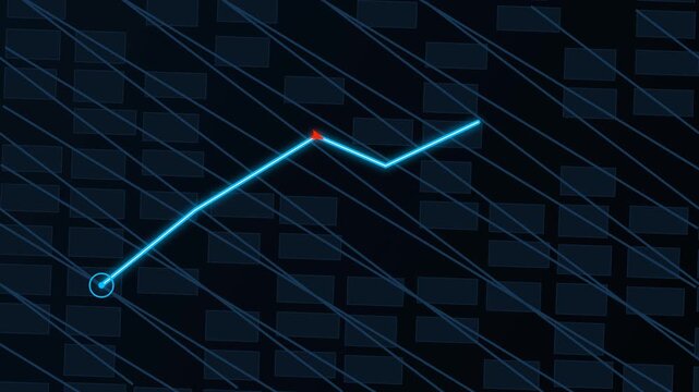 Glowing neon blue financial chart graph with rising trend arrow animation for business growth and stock market data analysis background