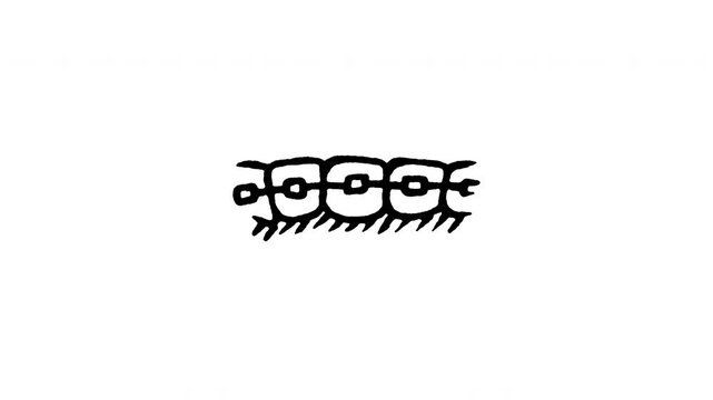 Animated doodle icon of teeth with orthodontic braces wire for teeth alignment.