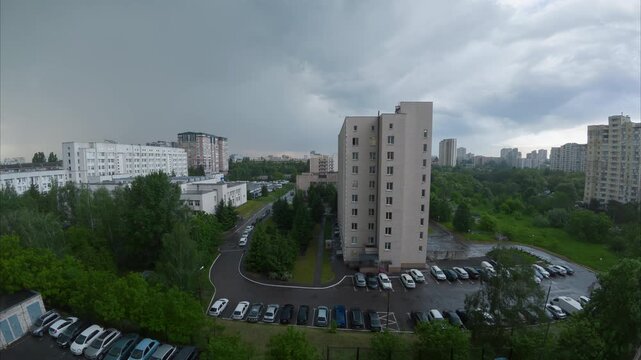 Residential Buildings In Kyiv City During Rainy Storm