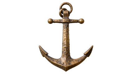 Antique brass anchor with textured surface, isolated on transparent background © Aliona