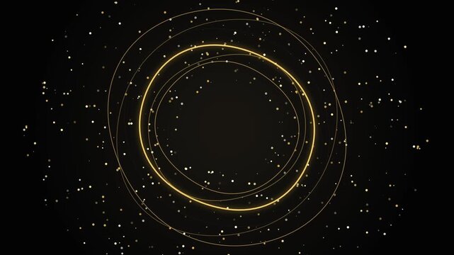 Golden circular frames with shimmering particle dust background, for luxury event, promos and holiday openers