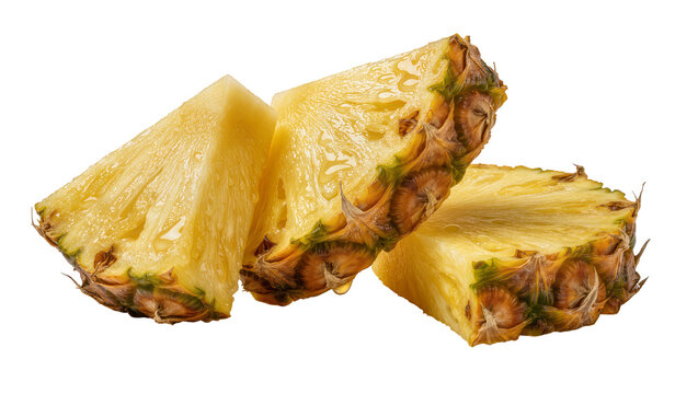 Juicy pineapple slices with textured rind, isolated on transparent background