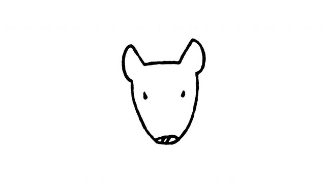 Animated doodle icon of a Bull Terrier dog face with an egg-shaped head profile.