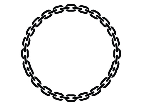 Black metal chain circle frame, industrial steel link border vector, circular interlocking chain link element for graphic design and logos
