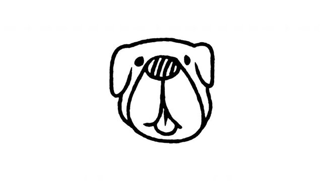 Animated doodle icon of a Boxer dog face with strong jaw and floppy jowls.
