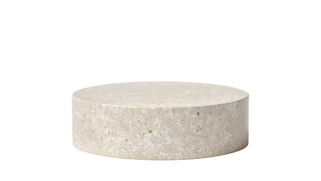 Textured beige stone cylinder pedestal, isolated on transparent background