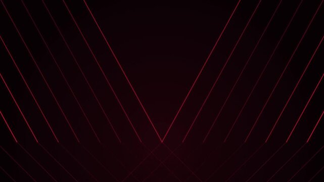 Seamless animation of deep red diagonal lines forming a V-shape perspective in a dark digital void. Ideal for futuristic tech backgrounds, overlays, and video production projects.