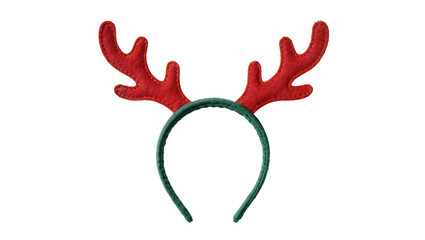 Red felt reindeer antlers attached to a green headband, isolated on transparent background © Aliona