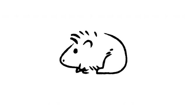Animated doodle icon of a cavy guinea pig with long silky fur.