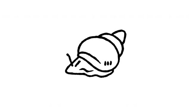 Animated doodle icon of a slow land snail crawling with its spiral shell.
