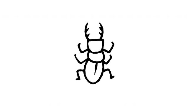 Animated doodle icon of a stag beetle insect with large pincer mandibles.