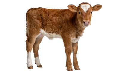 Brown and white calf standing, isolated on transparent background © Sorin