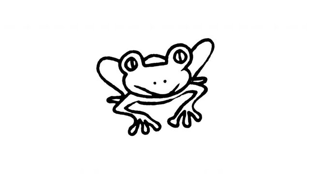 Animated doodle icon of a tree frog amphibian with webbed toe pads.