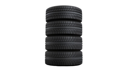 Stack of five black car tires, isolated on transparent background © Aliona