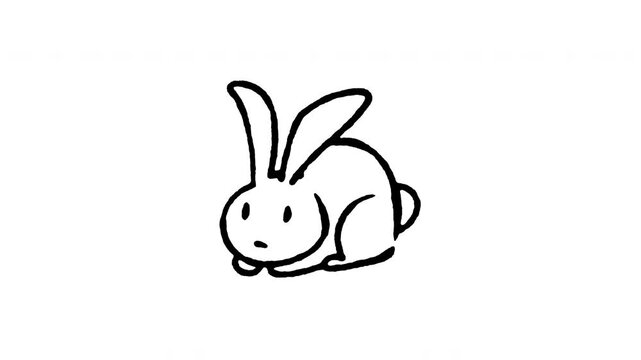 Animated doodle icon of an adorable fluffy bunny rabbit sitting peacefully.