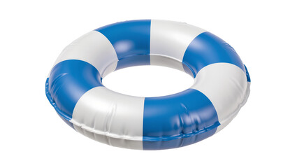 Blue and white striped inflatable lifebuoy ring, isolated on transparent background © Aliona