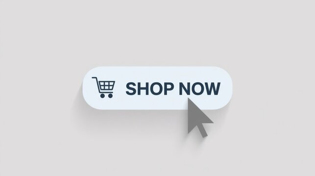 Dise&ntilde;o plano y sencillo de un bot&oacute;n de &laquo;COMPRAR AHORA&raquo; con un icono de carrito de la compra y el puntero del rat&oacute;n haciendo clic en &eacute;l