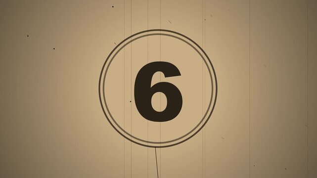 A 70s exploitation style film countdown featuring heavy dust, hair particles, cigarette burns, and aggressive gate jitter.