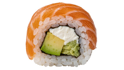 Fresh salmon and avocado sushi roll with cream cheese, isolated on transparent background © Aliona