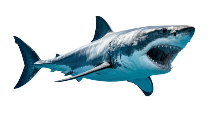 Obraz premium Great white shark with open mouth and sharp teeth, isolated on transparent background