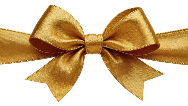 Shiny golden satin ribbon bow, isolated on transparent background