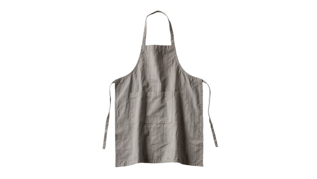 Grey striped fabric apron with pockets, isolated on transparent background