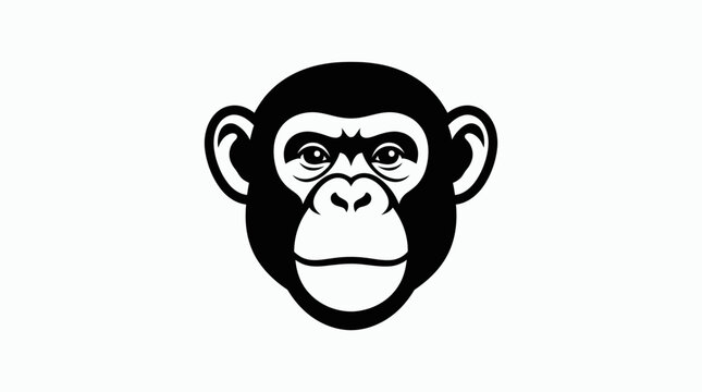 Black chimpanzee head mascot logo isolated.