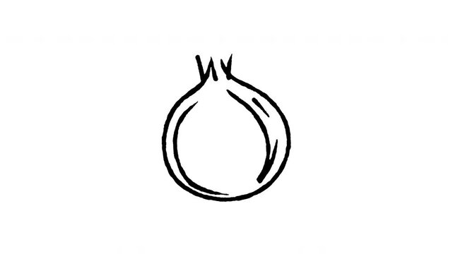 Animated doodle icon of a whole raw onion bulb for savory kitchen base.