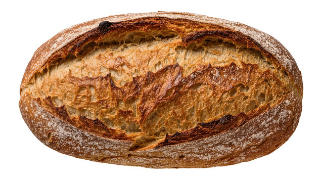Rustic artisan sourdough bread loaf with golden brown crust, isolated on transparent background