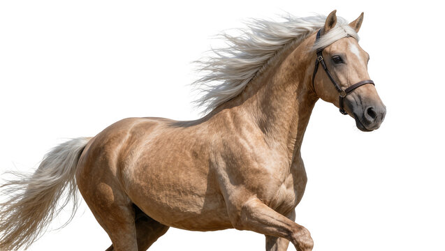 Palomino horse with flowing mane and tail, isolated on transparent background