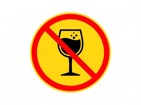 No drinking sign with a wine glass icon on a yellow circular background