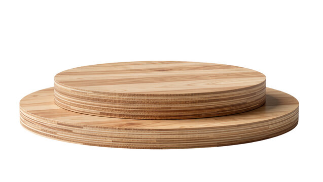 Two stacked round wooden plywood boards, isolated on transparent background
