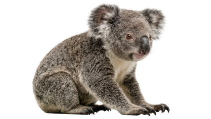 Fluffy grey koala sitting with paws outstretched, isolated on transparent background © Corotaev