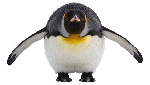 King penguin with outstretched wings, isolated on transparent background