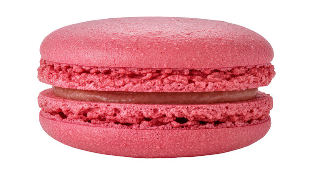 Pink raspberry macaron with creamy filling, isolated on transparent background