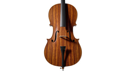 Orchestral cello with rich brown wood grain and ebony fingerboard, isolated on transparent background © Luca