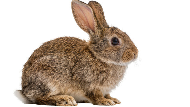 Small brown rabbit with long ears, isolated on transparent background