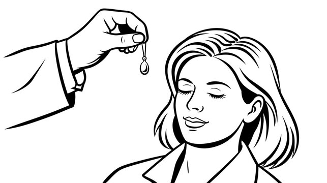 Closed eyes face receiving a single dropping liquid bead isolated on transparent background PNG element
