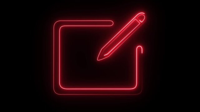 A red neon-style edit or notes icon featuring a square outline and a pen.