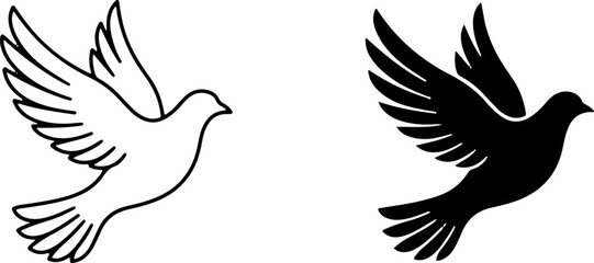 Obraz premium Flying dove symbols as a pair of birds in silhouette and outline style with bird silhouette bird icon graphic design vector illustratio