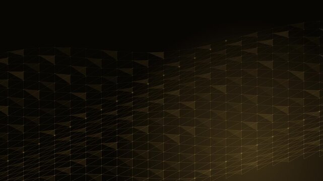 Abstract video footage of a golden geometric mesh surface against a dark gradient background. Ideal for tech, science fiction, or creative web backgrounds. Clean digital aesthetic.