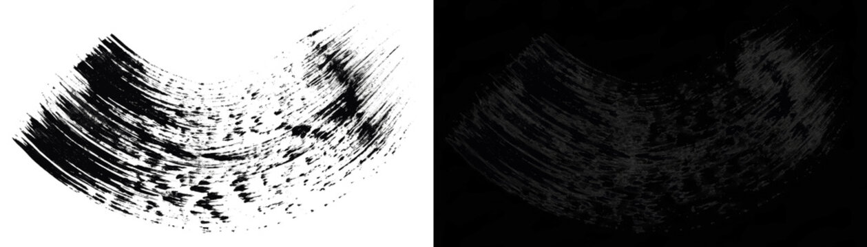 Black ink brush stroke texture with dry artistic edge, grunge paint swipe on white background. Abstract hand drawn design element for creative branding, poster, invitation and artistic composition