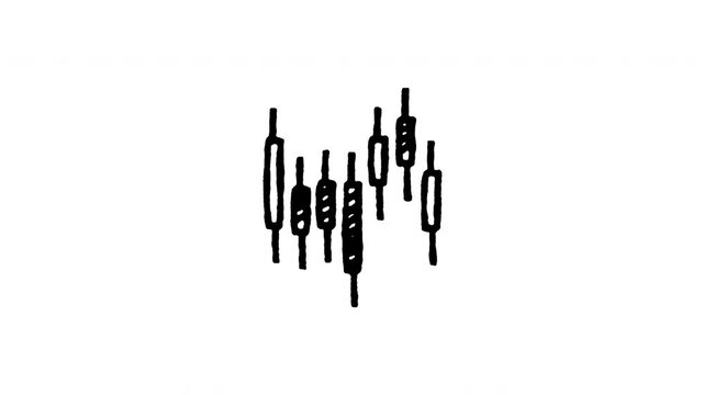Animated doodle icon of a financial candlestick chart for stock and crypto trading.
