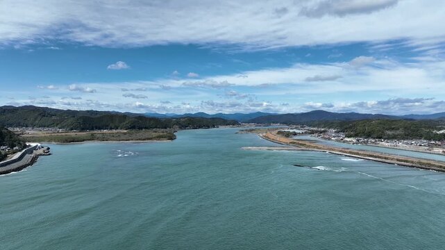 Shimanto River estuary and coastal landscape in Kochi, Japan