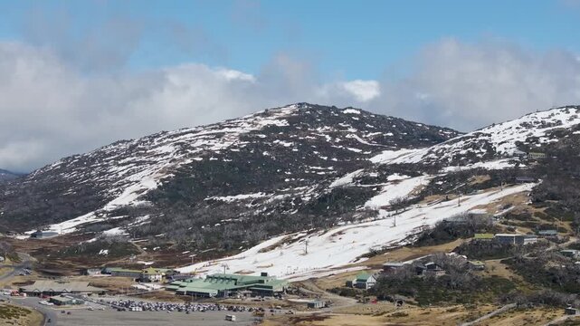 Perisher Ski Resort stock video during weak snowy season in early Spring Australia Snowy Mountains