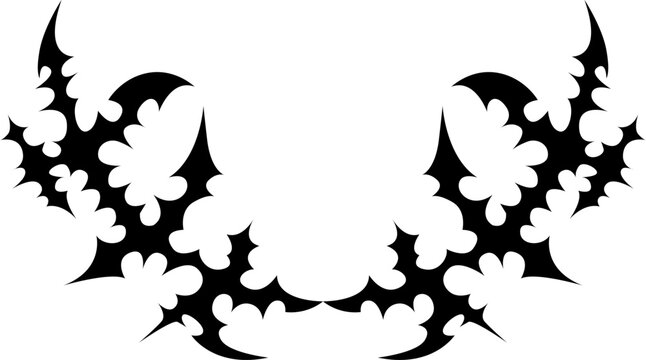 Cyber sigilism spiky thorn wing arch vector emblem for metalcore band merchandise print