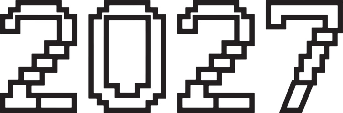 2027 year number in pixel style with blocky digital font on a plain white background