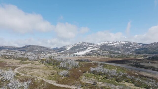 Perisher Ski Resort stock video during weak snowy season in early Spring Australia Snowy Mountains