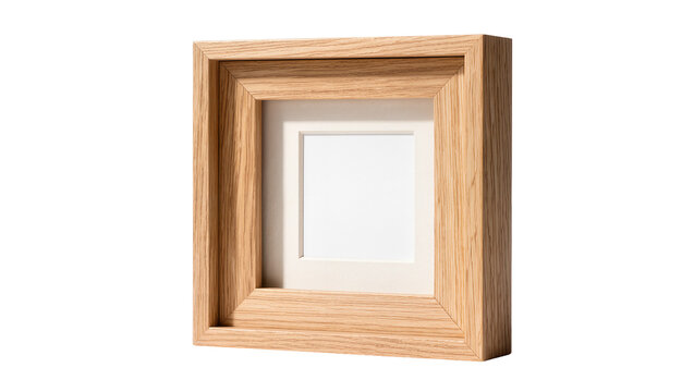 Natural wood shadow box frame with cream matting, isolated on transparent background